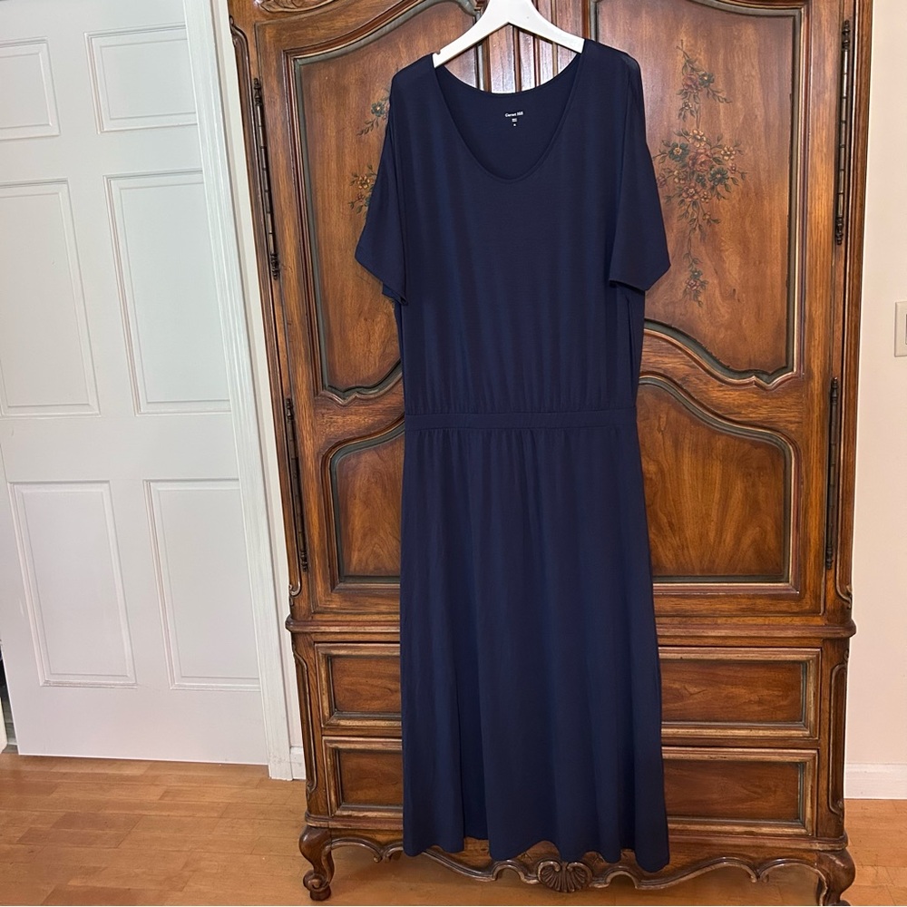 New~ Navy Blue Easy Tencel Jersey Knit Maxi Dress in size XL by Garnet Hill